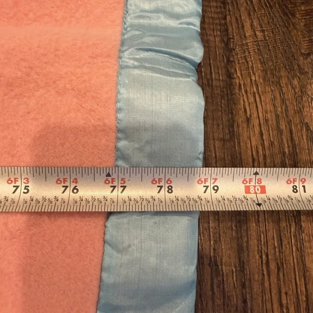 Vintage Arbal Greek  Wool Blanket Satin Trim Reversible Pink‎ Blue MCM Heavy